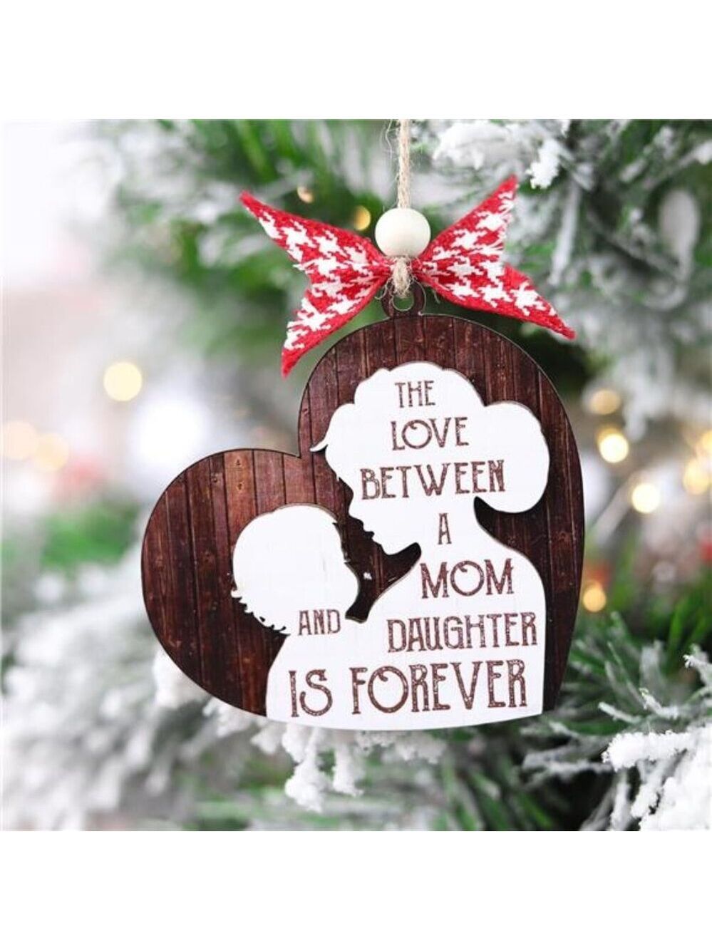 Mom Daughter Christmas Ornament Wooden Heart Rustic Farmhouse Tree Decoration Gi